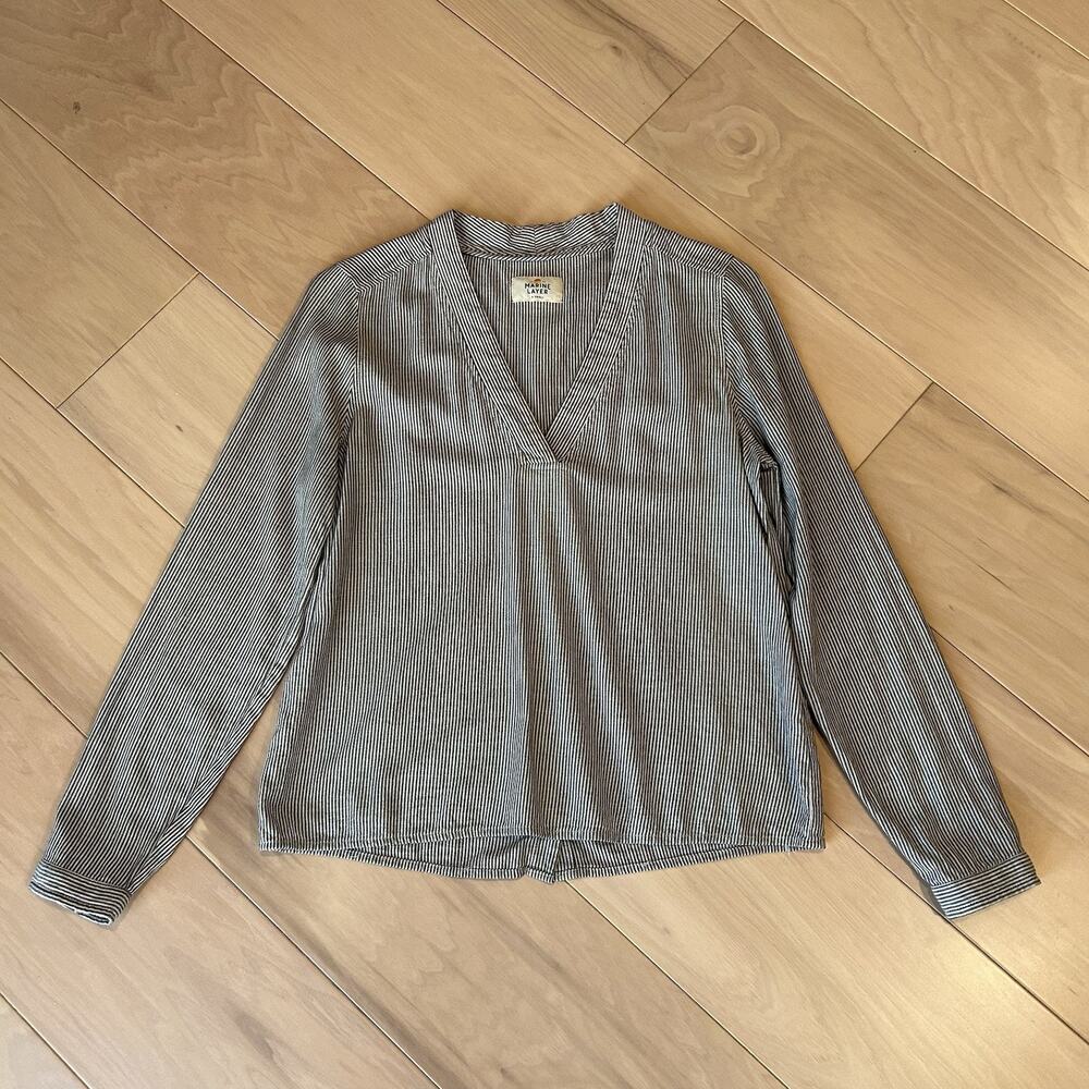 Marine Layer V-Neck Striped Blouse Tunic Long Sleeve Women’s XS